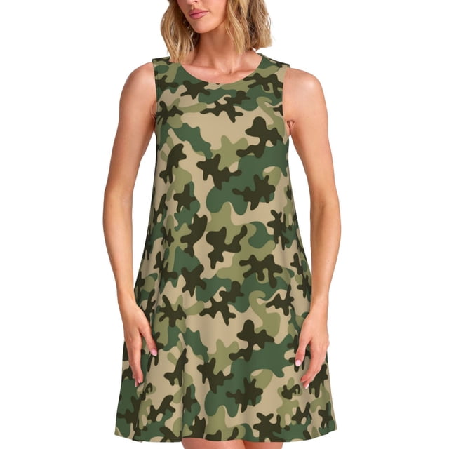 Balery Camouflag Vestidos de verano para mujer con estampado: vestido holgado sin mangas, vestido playero informal y cómodo para días calurosos.