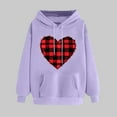 thumbnail image 2 of Goodeals Saving,Cute Valentines Day Sweatshirt for Women Love Heart Pullover Sweatshirts Buffalo Plaid Graphic Hooded Tops Girls Funny Spring Clothes(Purple,M), 2 of 5