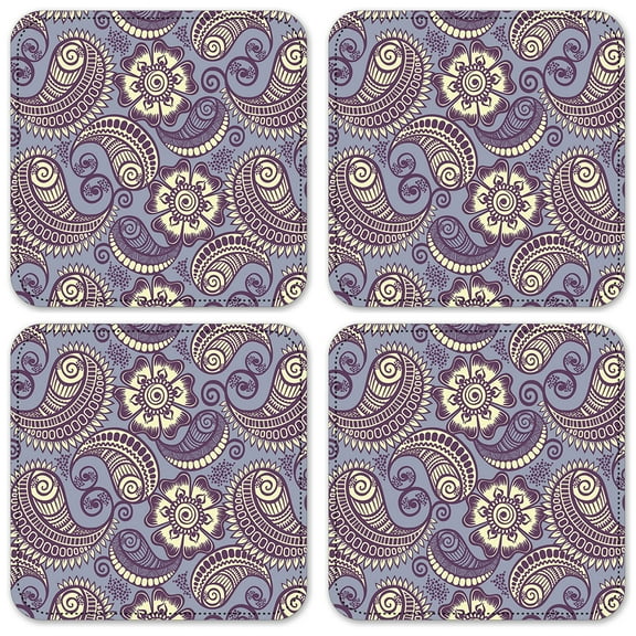 Vinyl Drink Coasters - Set of 4 - Lavender Paisley