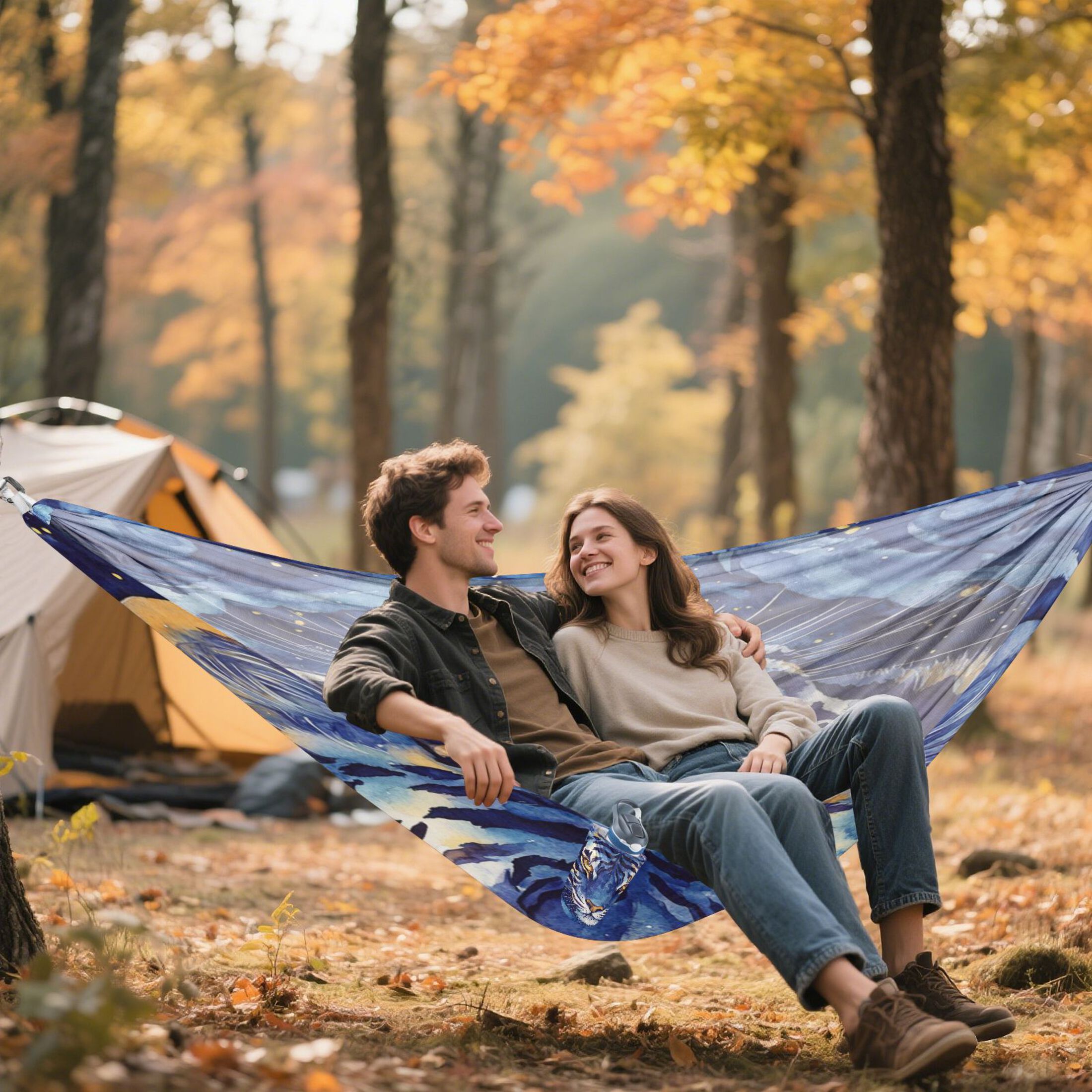 Hammock Camping Hammock Nylon Portable Hammock Travel Camping Hammock Blue Watercolor Tiger