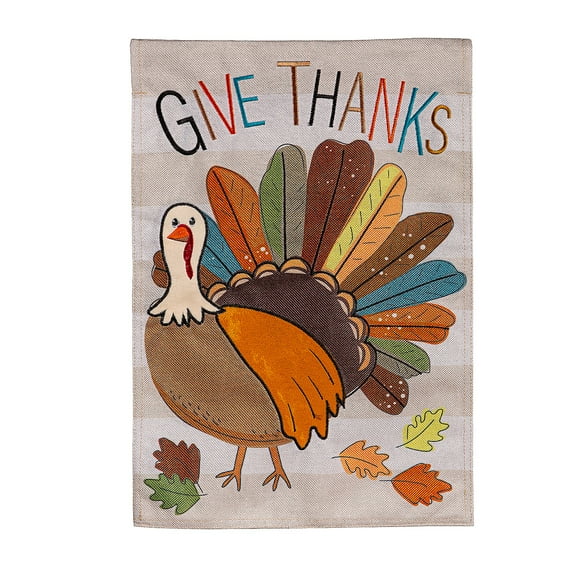 Evergreen Tom Turkey Thanksgiving Burlap Garden Flag 12 x 18 Inches Indoor Outdoor Decor