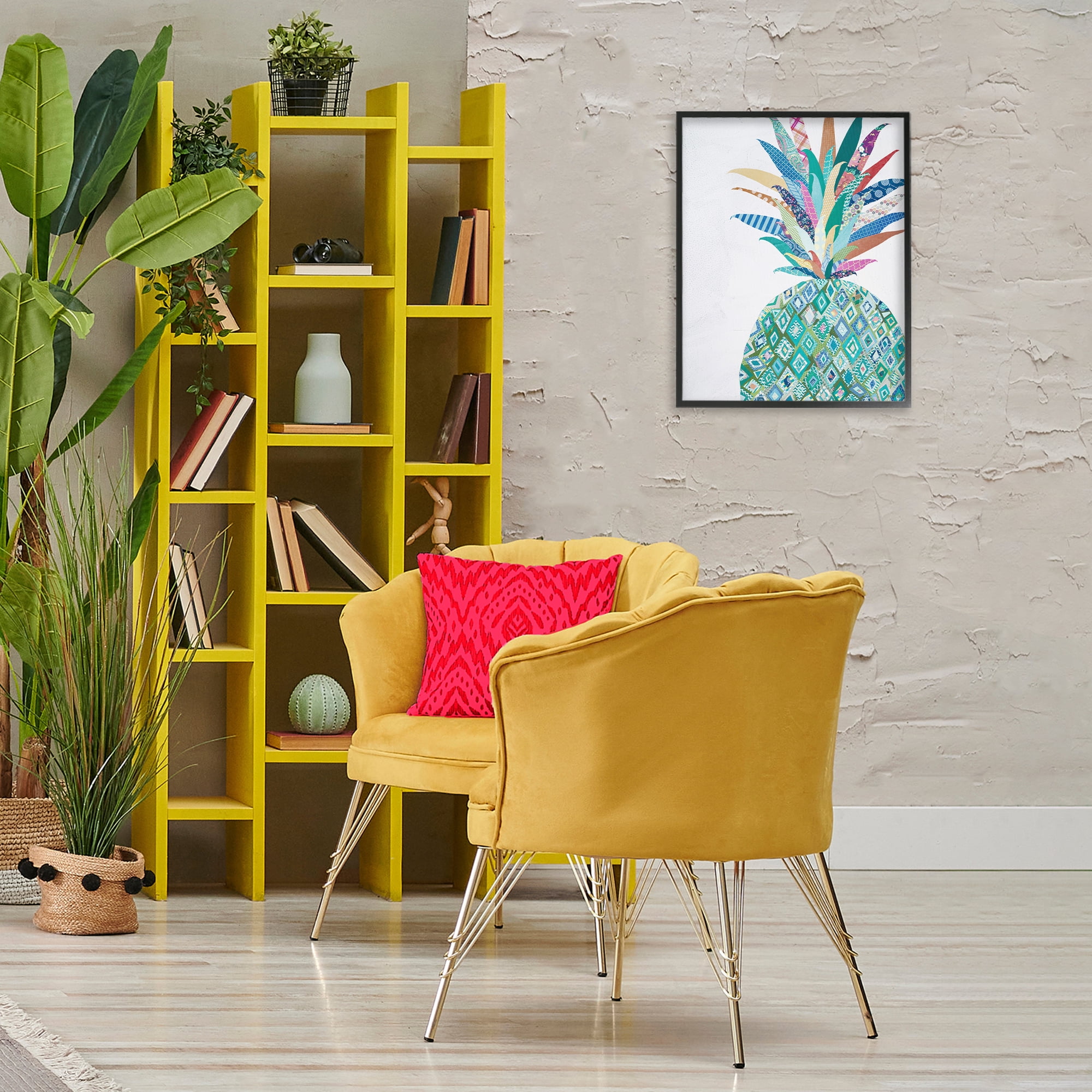 Stupell Industries Geometric Patterned Pineapple Food & Beverage Painting Black Framed Art Print Wall Art, 16 x 20