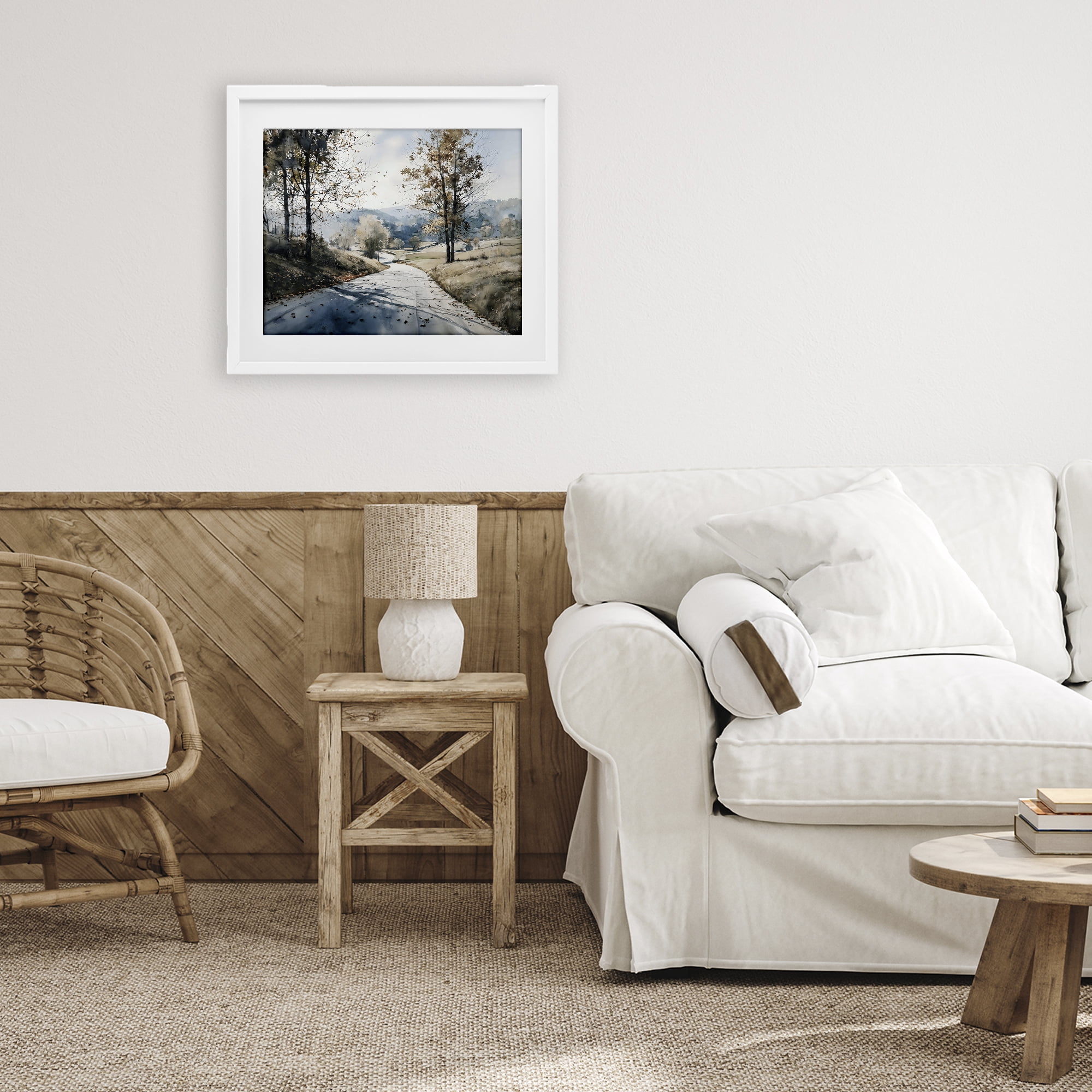 Stupell Industries Country Road in Autumn White Framed Print Under Glass, design by Franklyn Gregory