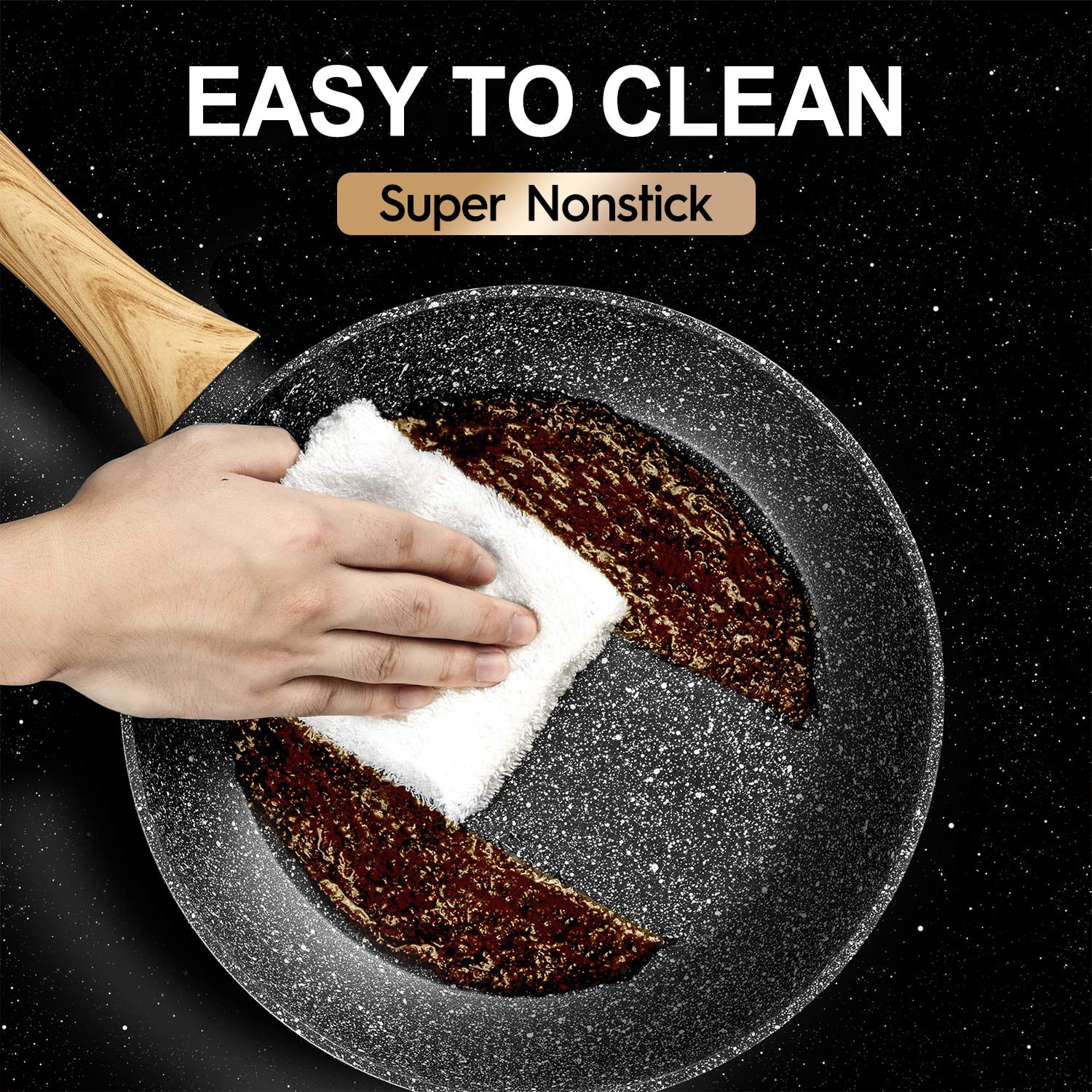 10 Inch Frying Pan with Lid, Nonstick Frying Pan with Lid, Frying Pan with 100% APEO & PFOA-Free Stone-Derived Non-Stick Coating, Nonstick Granite Skillets, Induction Compatible