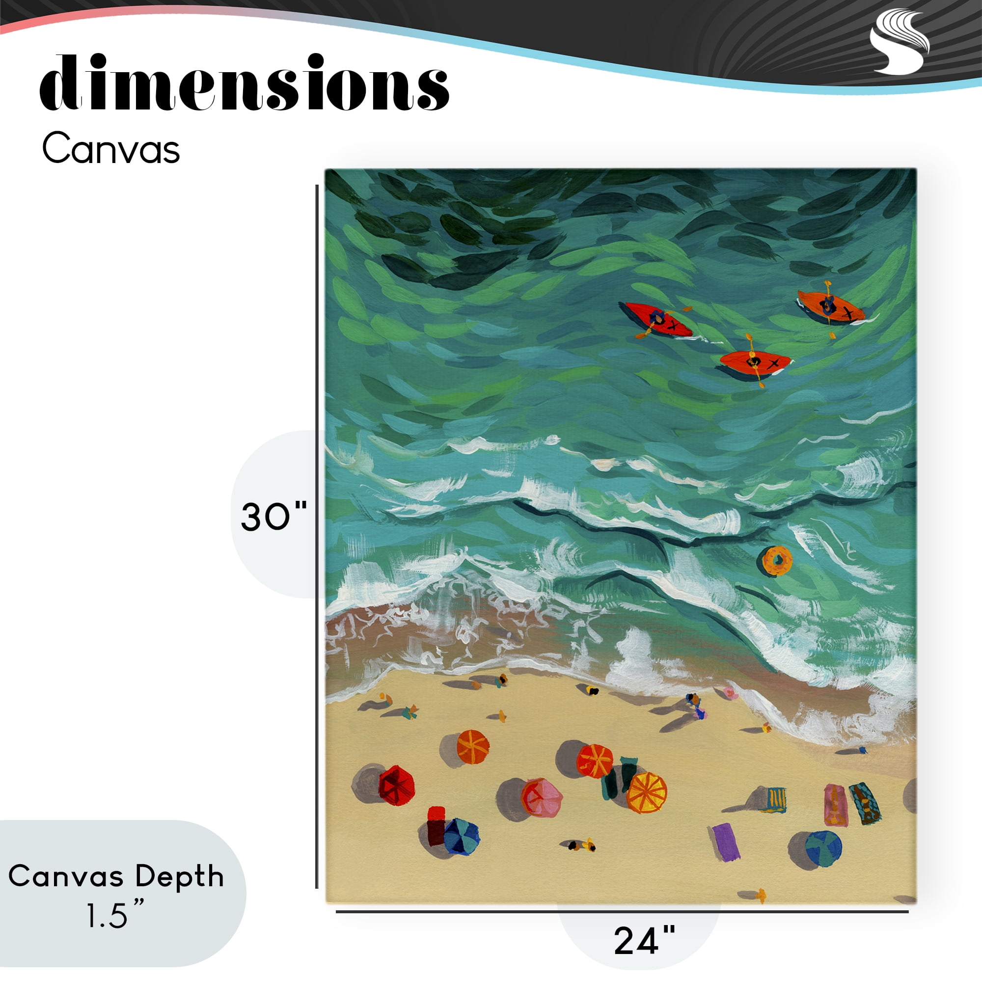 Stupell Industries Three Kayaks in Turquoise Waves Canvas Wall Art, design by Brook Page