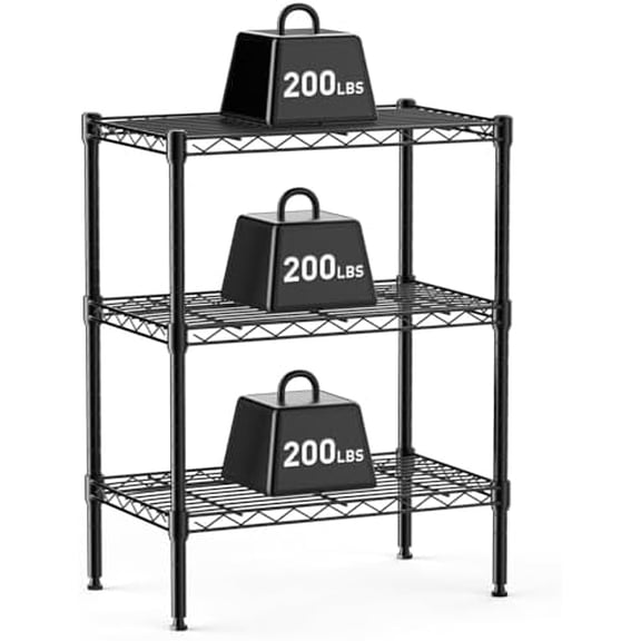 3-Tier Metal Wire Storage Shelves, Adjustable Standing Storage Rack Shelf, Heavy Duty Steel Shelving Unit Organizers for Kitchen Bathroom Pantry Garage, 23.2" W×13.4" D×30.3" H, Black