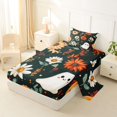 thumbnail image 2 of Homewish Warm Halloween Ghost Twin Sheets,Daisy Sunflower Pumpkin Pattern Bedding,Black Orange White,3-Piece,1 Fitted Sheet and 1 Pillowcase, 2 of 6