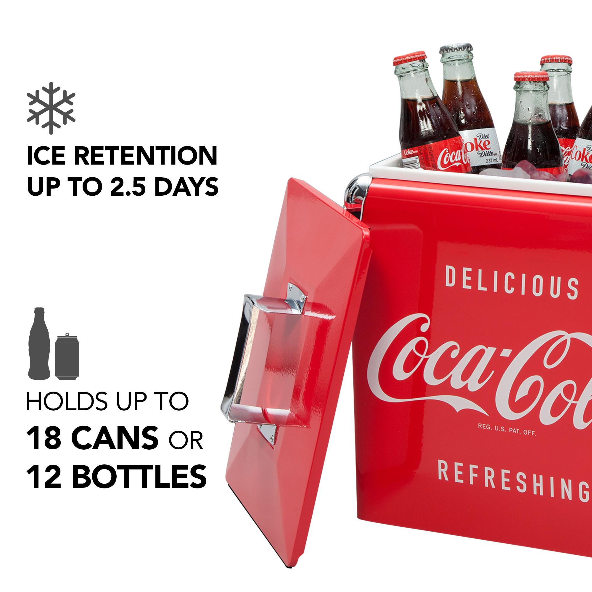 Coca-Cola Retro Portable Ice Chest Cooler with Bottle Opener 13L (14 qt), 18 Can Capacity, Red Vintage Style Ice Bucket for Camping, Beach, Picnic, RV, BBQs, Tailgating, Fishing - image 4 of 7