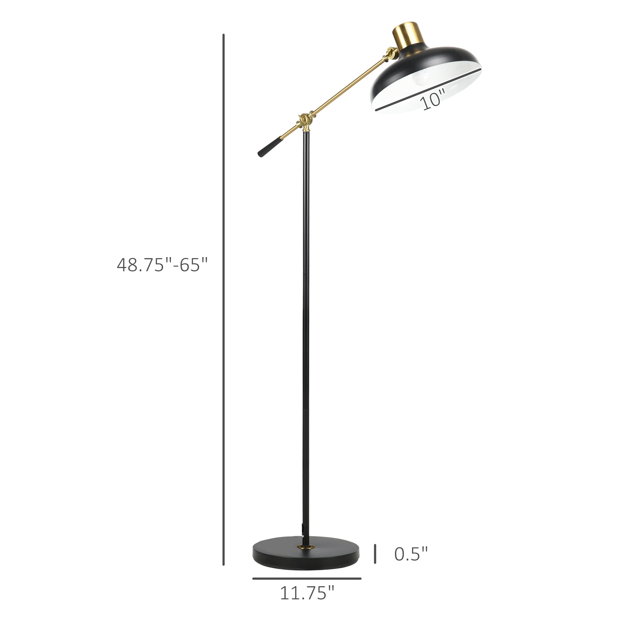 HOMCOM Adjustable Floor Lamps for Living Room, Standing Lamp for Bedroom with Balance Arm, Adjustable Head and Height, Black and Gold Lamp