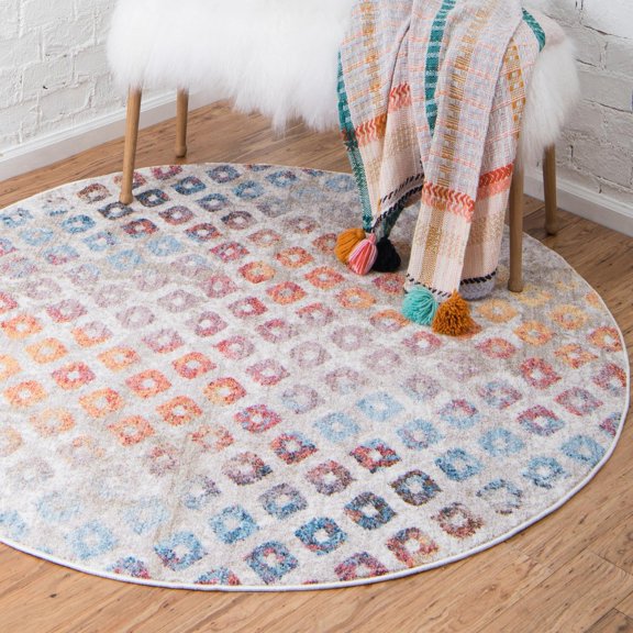 Unique Loom Rainbow Collection Area Rug - Spectral (3' 3" Round Multi/Beige)