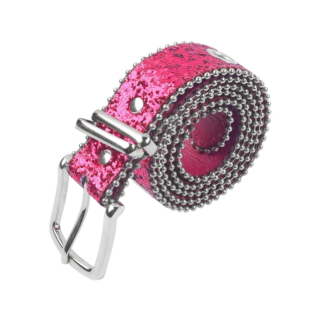 Cinturones para mujeres INSPIRE CHIC con decoración de lentejuelas y ojales, cinturón versátil sin perforación, hebilla de pasador de 107x3.3cm/42.1x1.3" color rojo rosa