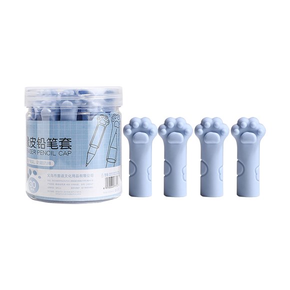 SIYTUAU Blue Cat Paw Pencil Top Eraser Set With Protective Sleeve For Kids School Accessories 30 Pack Rubber Blue