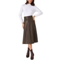 thumbnail image 2 of Falda Casual Vintage de Cintura Alta A Línea de Cuero PU Falso para Mujeres INSPIRE CHIC L Marrón, 2 of 6