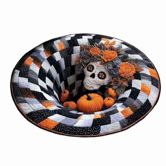 Halloween 3D Visual Illusion Rug Checkered Vortex Skull Pumpkin Floor Mat Non- Decorative Carpet For Entryway Bedroom Halloween Party Home Decor