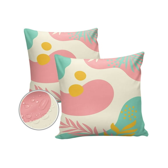 Pack of 2 Outdoor Pillow Covers, Mid Century Geometric Plant Sun Abstract Art Waterproof Square Throw Pillowcase Cushion Decorative Pillow Covers for Couch Patio Tent, 20x20 in
