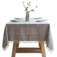 thumbnail image 3 of Mantel para comedor, tela a cuadros, rectangular, borde con flecos, cubierta de mesa, decoración de lino de algodón, 140x140cm Vogacara HA007855-01, 3 of 6