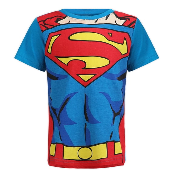 Superman Boys Short Sleeve T-Shirt with Cape for Toddlers and Big Kids