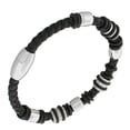 thumbnail image 2 of Stainless Steel Silver-Tone Black Faux PU Braided Leather Men's Wristband Bracelet, 2 of 4