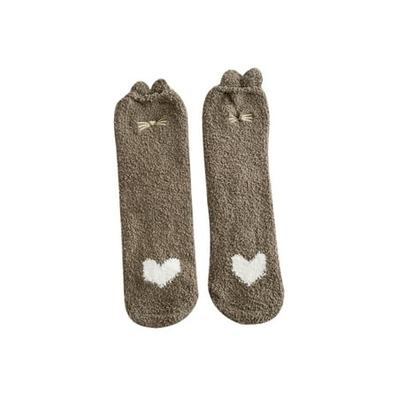 

Dadaria Socks for Women Woman Girls Cute Coloer Heart Cat Paw Print Thicken Coral Fleece Keep Warm Socks Sox Coffee 36-39 Women