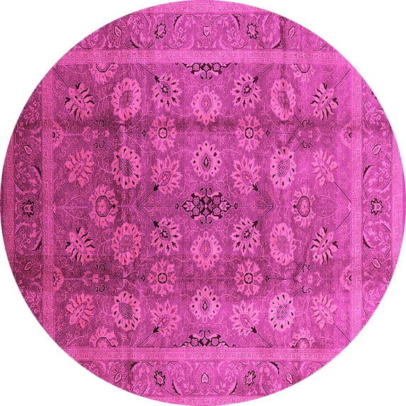 Ahgly Company Indoor Round Oriental Pink Traditional Area Rugs, 3' Round