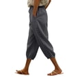 thumbnail image 2 of Women's Cotton Linen Capri Pants with Lace Trim Casual Drawstring Elastic Waist Pants Summer Lightweight Cropped Trousers with Pockets Gray M, 2 of 7