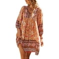 thumbnail image 2 of Taoocy Women Casual Floral Print Dresses Summer Boho V Neck Long Sleeve Flowy Loose Mini Dress, 2 of 7