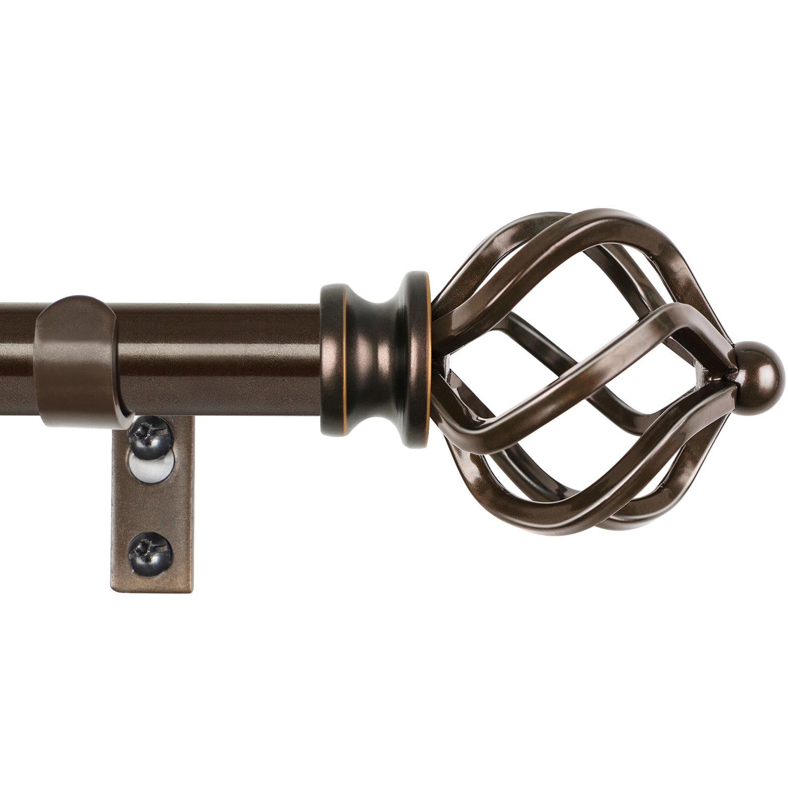 KAMANINA 3/4" Adjustable Single Curtain Rod with Twist Cage Finial, 48 - 84", Bronze