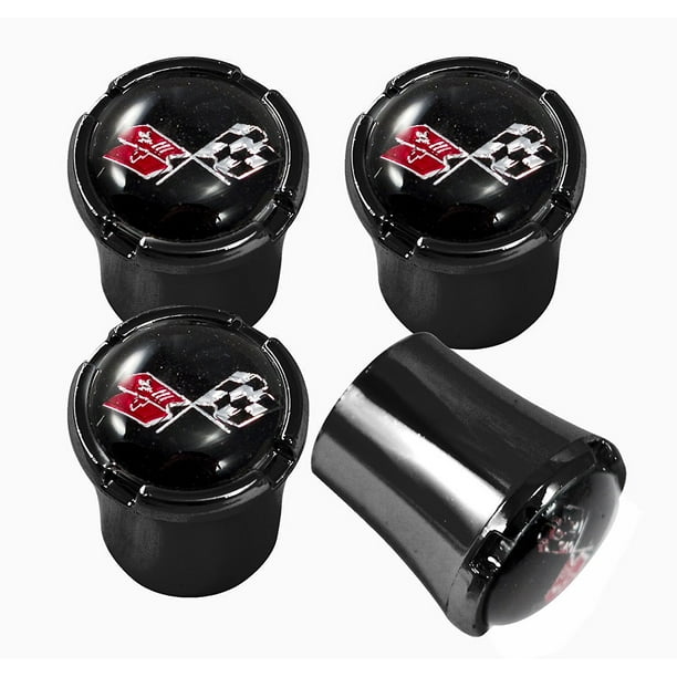 C3 Corvette Black & White Tire Air Valve Stem Caps w Crossed Flags