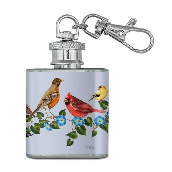 Songbirds and Flowers Cardinal Stainless Steel 1oz Mini Flask Key Chain