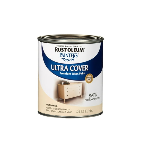 Rust-Oleum 240285 Painter's Touch Latex Paint, Quart, Satin Heirloom White 32 Fl Oz (Pack of 1)