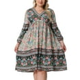 thumbnail image 1 of Vestido de verano de talla grande Agnes Orinda para mujeres, casual, bohemio, floral, con cuello en V, manga 3/4, midi, corto, vestido de playa 1X azul y rosa, 1 of 6