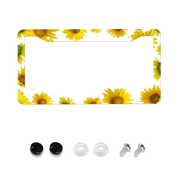 1ps Sunflower Pattern License Plate Frame, Yellow Flower White License Plate Holder Personalized Rust-Proof Stainless Steel Car License Plate Cover 12x6 Inch