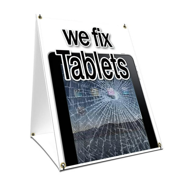 A-frame Sidewalk We Fix Tablets Sign With Graphics On Each Side | 18" X 24" Print Size