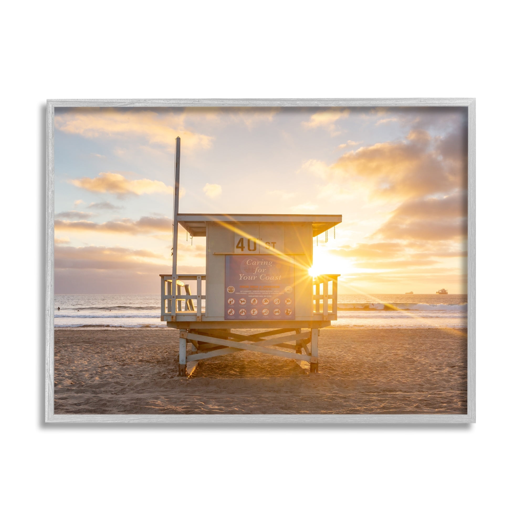 Stupell Industries Beach Hut Summer Sunlight Rays Sandy Coast Photograph Gray Framed Art Print Wall Art, Design by Jeff Poe Photography