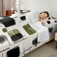 thumbnail image 4 of Castle Fairy Watercolor Brush Rectangle King Sheets 4pcs,Abstract Linear Mark Bedding,Olive Beige Black,1 Flat Sheet, 1 Fitted Sheet and 2 Pillowcases, 4 of 7