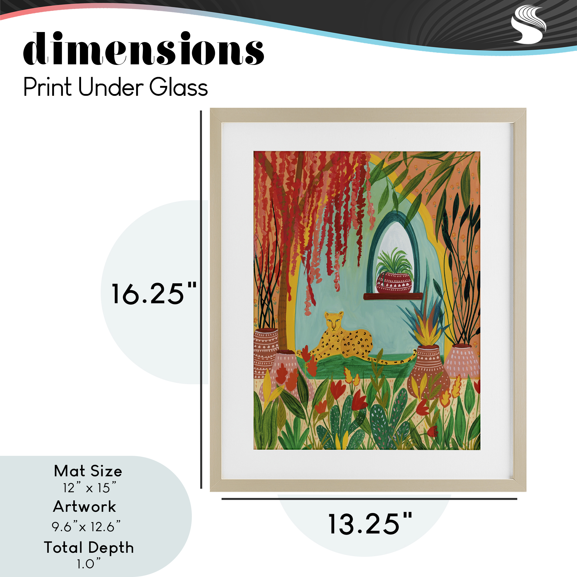 Lone Leopard Among Botanicals Birch Framed Print Under Glass, design by Nabeela Rumi