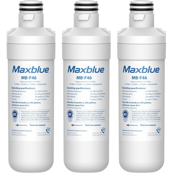Maxblue LT 1000PC ADQ747935 Replacement for LFXC24796S, LFXS28596S, LMWS27626S, ADQ74793501, ADQ74793502, Kenmore 46-9980, 9980 Refrigerator Water Filter, Pack of 3