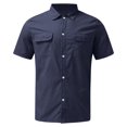 thumbnail image 5 of Men's Linen Shirts Casual Short Sleeve Summer Beach Shirt Hawaiian Vacation Shirts Blue 3XL, 5 of 6