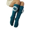 thumbnail image 3 of Genuiskids Women Juniors Cable Knitted Long Stockings Knee High Socks Winter Warm Over The Calf Socks Crochet Flower Knit Socks Leg Warmers for Teen Girls, 3 of 5