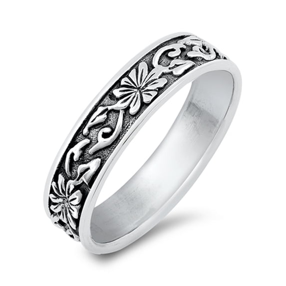 Unique Oxidized Flower Filigree Vine Swirl Ring .925 Sterling Silver Band Jewelry Female Size 10