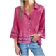 thumbnail image 2 of Karight Womens 3/4 Bell Sleeve Button Down Shirts Casual Ruffle Hem Tops Eyelet Blouse Lapel Tees Vacation Blouses, 2 of 8