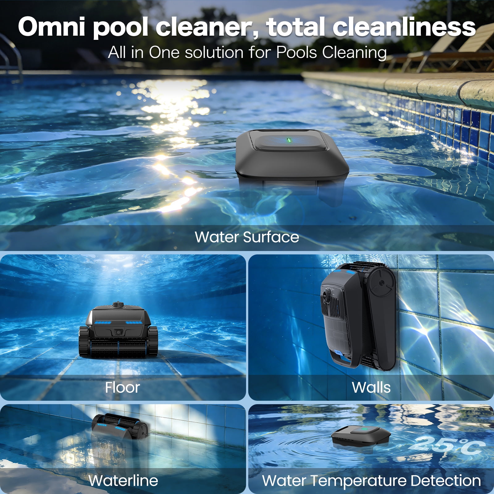 AIRROBO  Pool Robot Cleaner 4in1 Omni CP400, Robot Pool Ceaner above Ground Pool and Inground Pool,with Pool Skimmer Robot