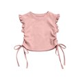 thumbnail image 2 of CYRBOKO Girls Tank Tops with Flutter Sleeve, Side Drawstring Casual Pullover Crew Neck Summer T-Shirts Pink Size 7-8 T, 2 of 8