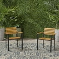 thumbnail image 4 of Outdoor Sofa, LARIS WOOD AND METAL CHAIR, Teak+ Black Patio Furniture,Acacia Wood Outdoor Sectional, Garden & Outdoor & Patio Furniture Patio Seating, 4 of 15