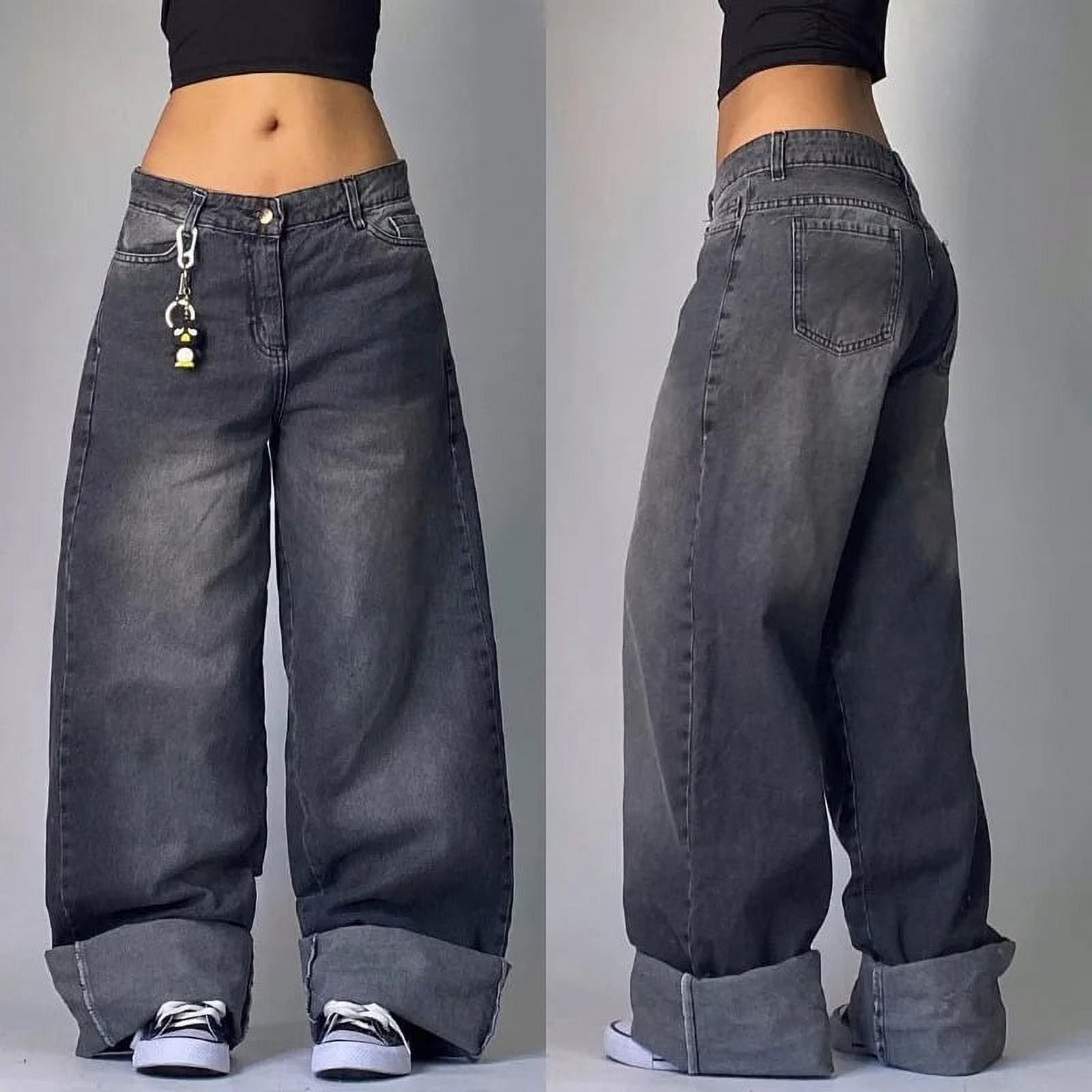 Streetwear American New Washed Light Blue Baggy Jeans Men