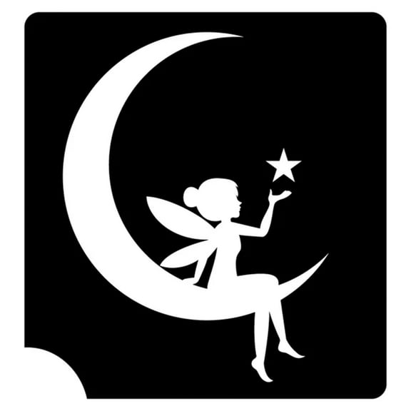 Art Factory Glitter Tattoo Stencil - Fairy On the Moon (5/pack), Temporary Tattoo Template for Kids Adults, Face Paint Stencil Body Art Stencil, Stencil for Face Painting, Party, Festival ,3"x3"