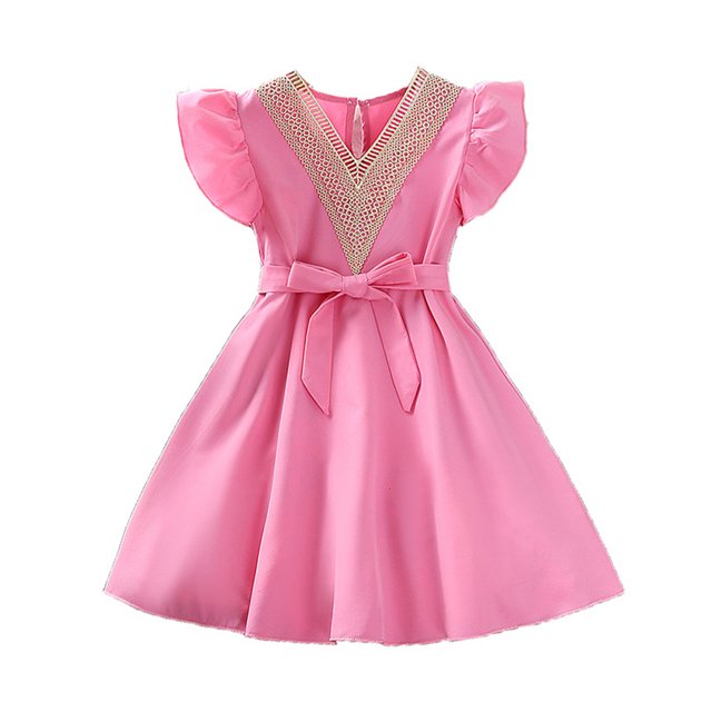 Qudderr Robes de Princesse pour Filles 4-12 Ans Robe en Dentelle Col en V Été Manches Courtes Robe d'Été pour Filles