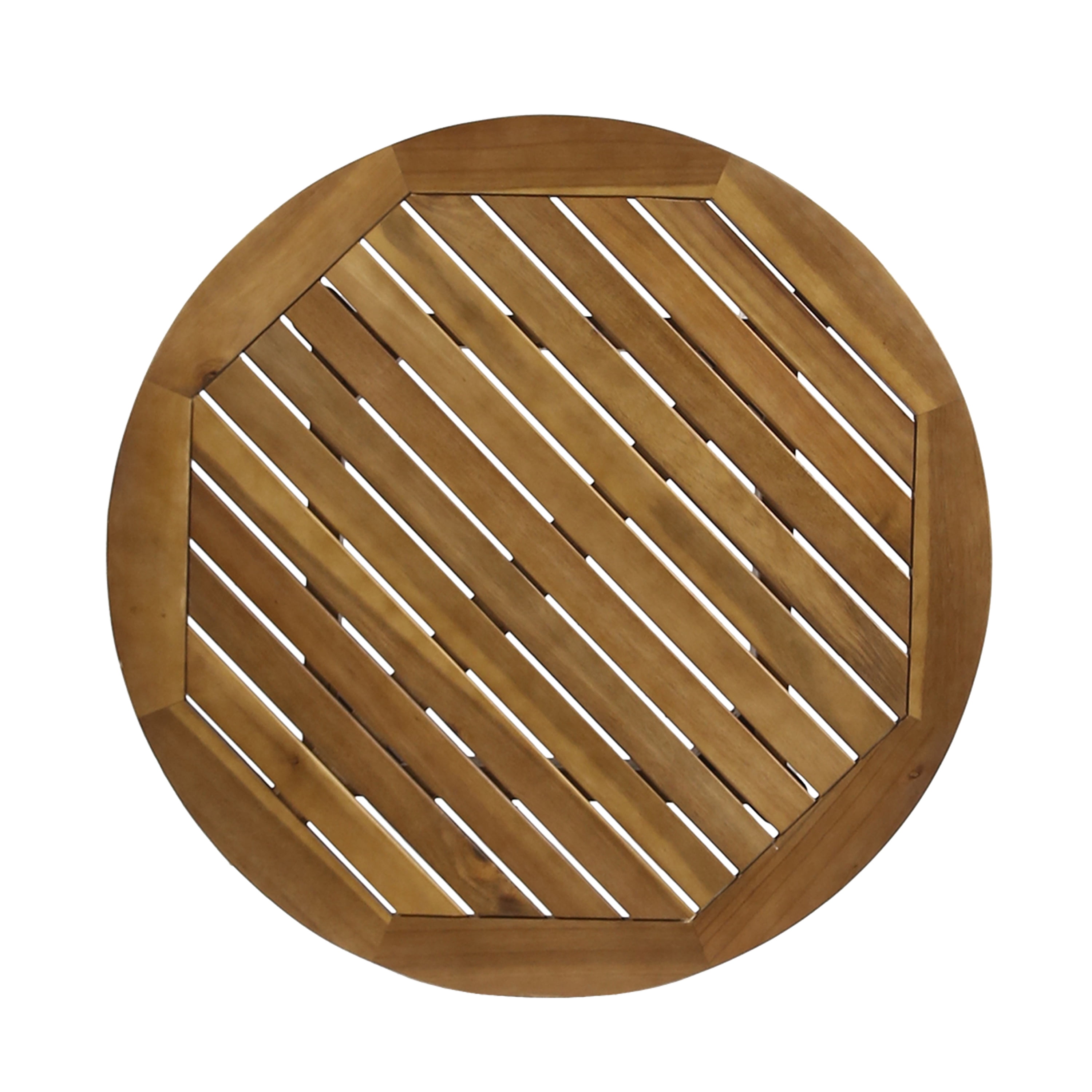 Euroco Modern Round Outdoor Bistro Table, Solid Acacia Wood with Water-Resistant Finish, Patio Dining Table for 2, Natural Brown
