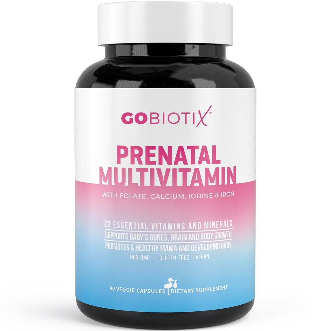 GoBiotix Prenatal Vitamins for Women with Iron, Calcium, Folate & Vitamin D2, 90 Capsules, Pregnancy Support