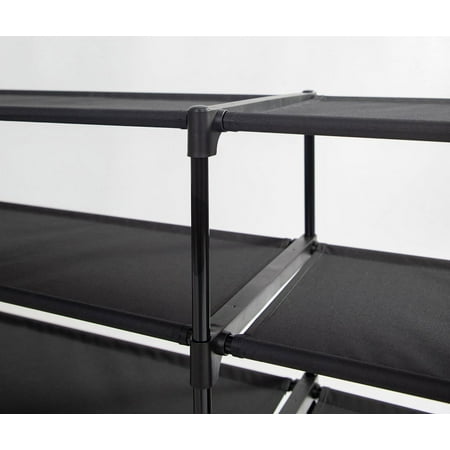 Mainstays 4-Tier Shoe Rack Storage Organizer, Rich Black, 24 Pairs, Iron Poles & Plastic Connectors